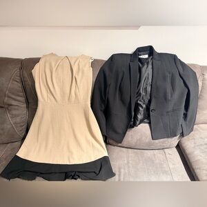 Jones Studio Black Blazer and Beige Dress Ensemble